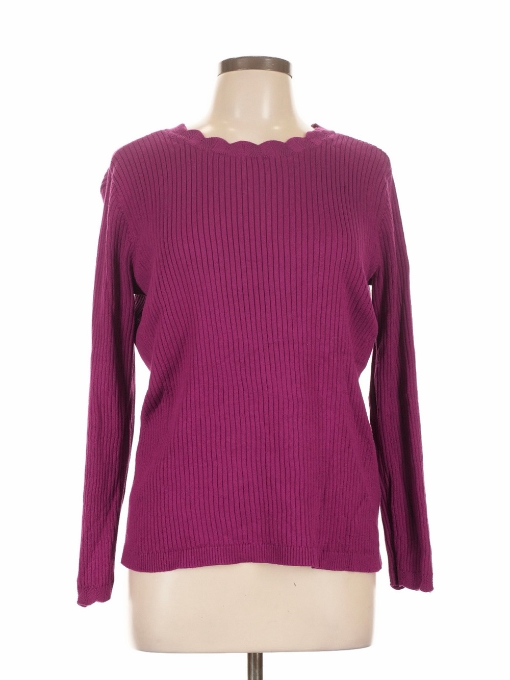 Lands' End Women’s Magenta Fuchsia Scalloped Neckline Ribbed Sweater